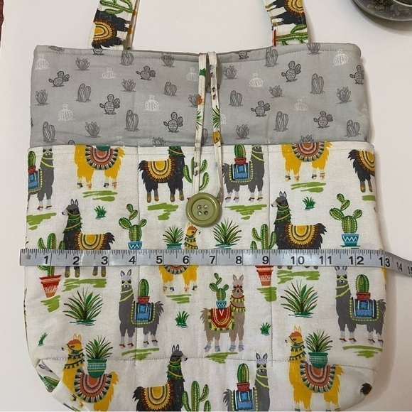 Handmade One Of A Kind Cotton Llama Print Tote Bag - Picture 12 of 15